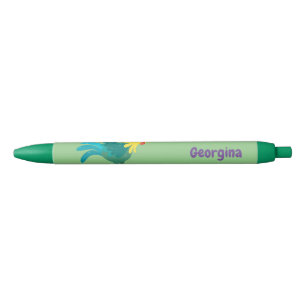 Cute funny crowing rooster cartoon illustration black ink pen