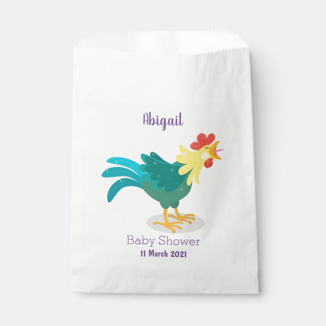 Cute funny crowing rooster cartoon illustration favour bag (Front)