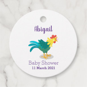 Cute funny crowing rooster cartoon illustration favour tags
