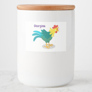 Cute funny crowing rooster cartoon illustration food label