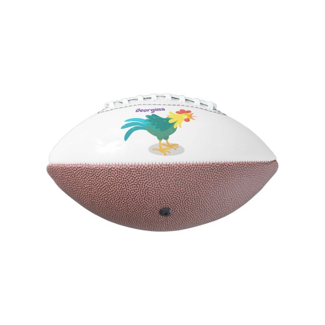 Cute funny crowing rooster cartoon illustration football (Rotated 270)