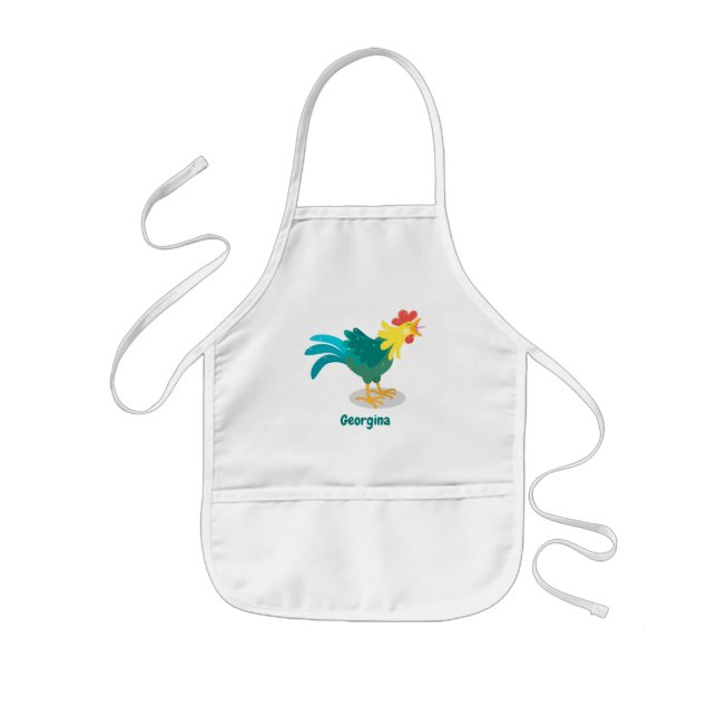Cute funny crowing rooster cartoon illustration kids apron (Front)