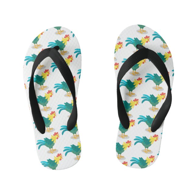 Cute funny crowing rooster cartoon illustration kid's thongs (Footbed)