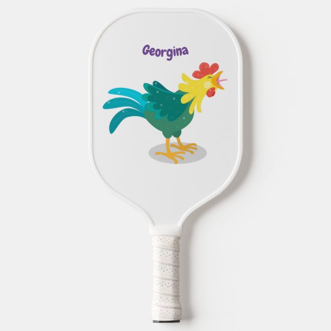 Cute funny crowing rooster cartoon illustration  pickleball paddle (Front)