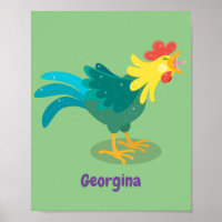 Cute funny crowing rooster cartoon illustration
