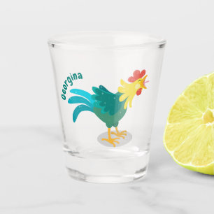 Cute funny crowing rooster cartoon illustration shot glass