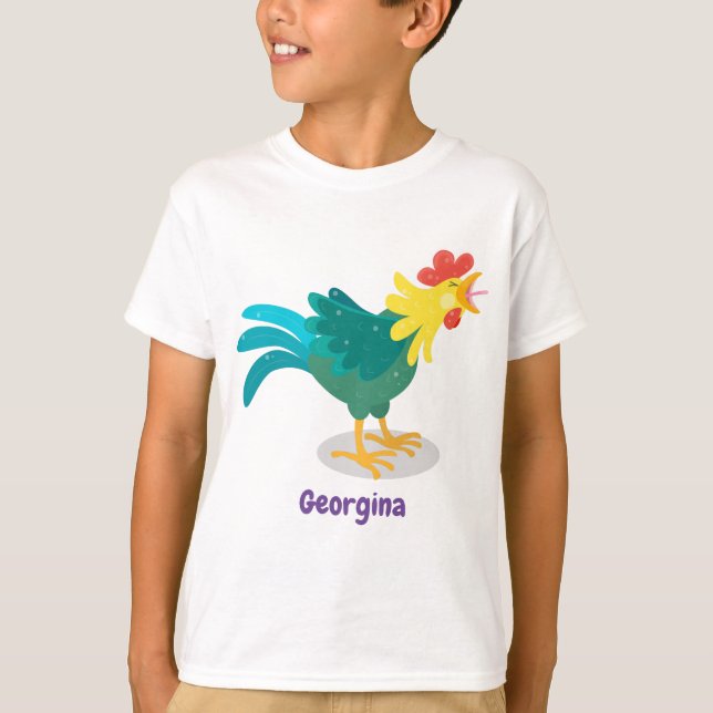 Cute funny crowing rooster cartoon illustration T-Shirt (Front)