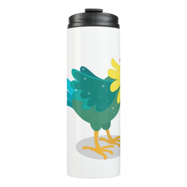 Cute funny crowing rooster cartoon illustration thermal tumbler (Front)