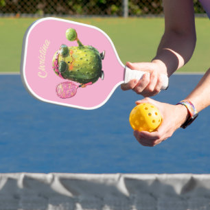 Cute Funny Cucumber Pickle with Sunglasses and Bow Pickleball Paddle