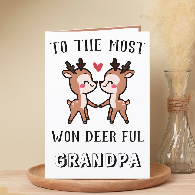 Cute Funny Deer Buck Wonderful Grandpa Birthday Thank You Card (cute deer birthday card for grandfather)
