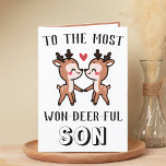 Cute Funny Deer Buck Wonderful Son Birthday Thank You Card<br><div class="desc">Looking for a unique way to express your love and humour to your little boy? Our funny deer pun greeting card is the perfect choice for any son on his birthday! Customise it by adding your own personal message. Design features two cute baby deer and a message to the most...</div>