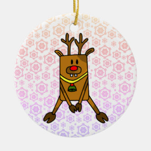 Cute Funny Deer with Snowflakes Ceramic Ornament