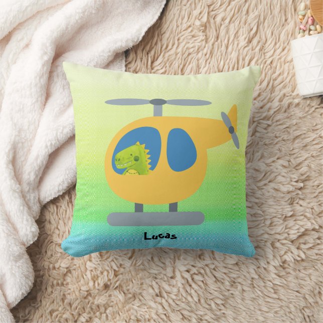 cute funny dino flying  yellow helicopter DIY NAme Cushion (Blanket)