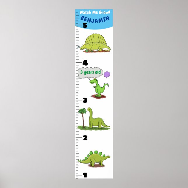 Cute funny dinosaur animals cartoon growth chart (Front)