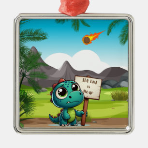 cute, funny dinosaur metal ornament