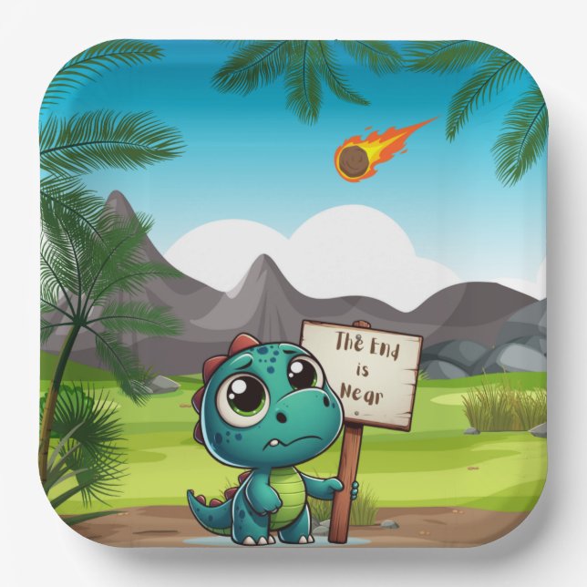 cute, funny dinosaur paper plate (Front)