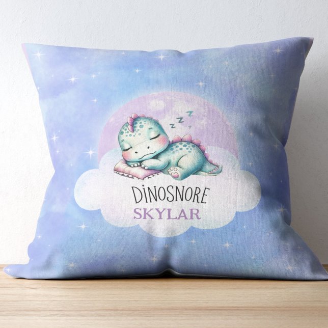 Cute Funny 'Dinosnore' Personalised Name Kids Cushion (Creator Uploaded)