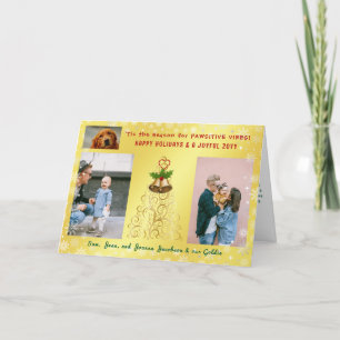 Cute Funny Dog Cat Happy Holidays 3 Photos Golden Holiday Card