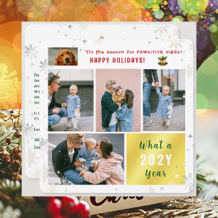 Cute Funny Dog Cat Happy Holidays 5 Photos Collage Holiday Card