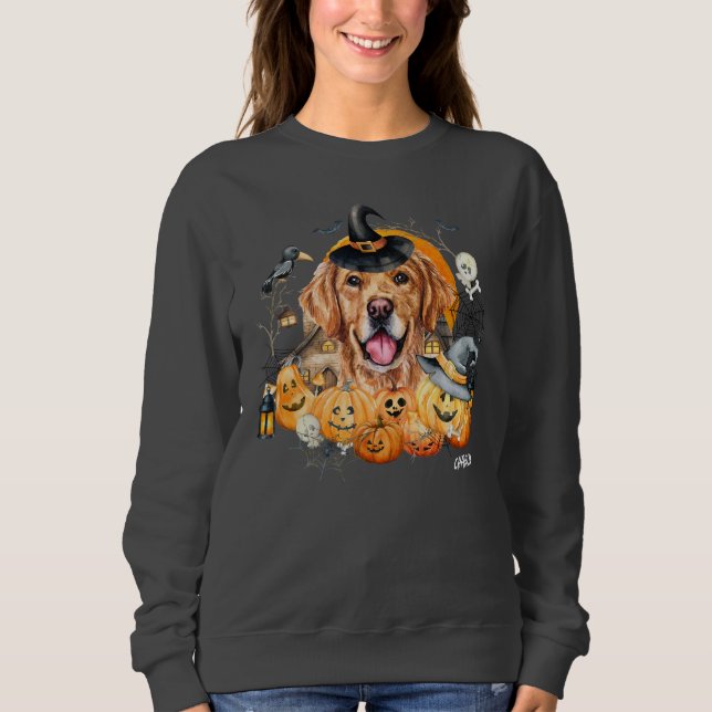 Cute Funny Dog Custom Golden Retriever Halloween Sweatshirt (Front)