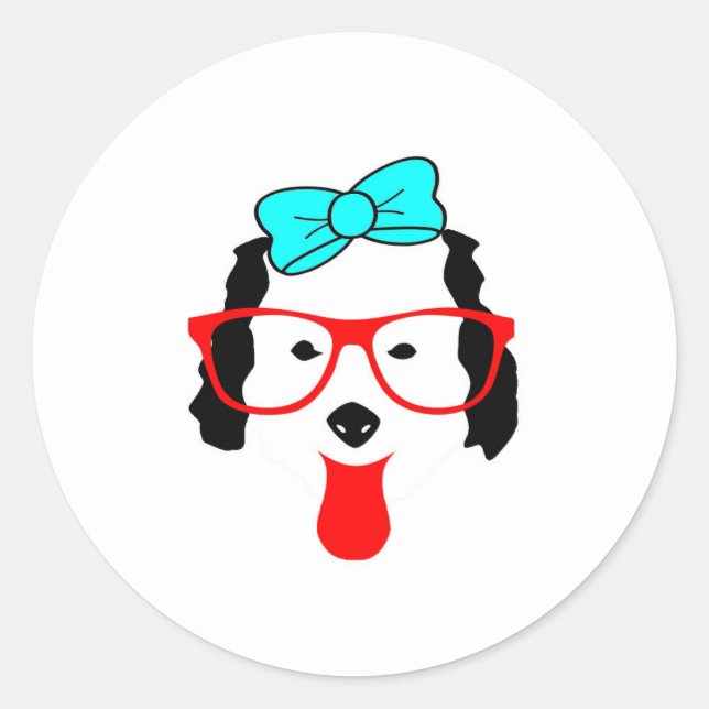 Cute Funny Dog Head Drawing Classic Round Sticker (Front)