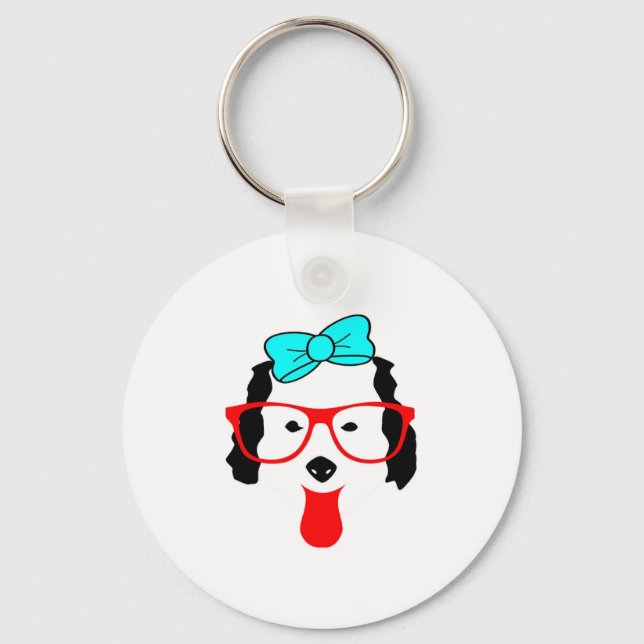 Cute Funny Dog Head Drawing Key Ring (Front)