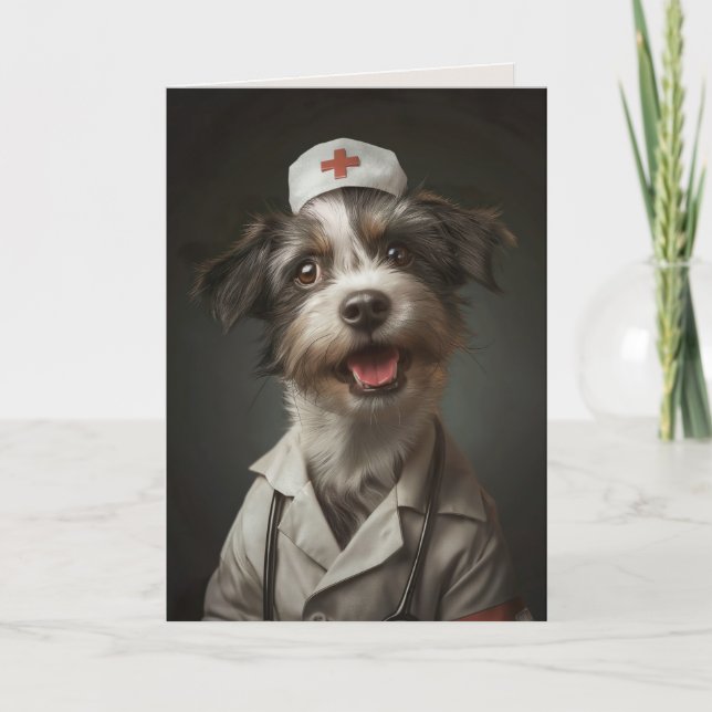 Cute Funny Dog Working as Nurse Folded Card (Front)