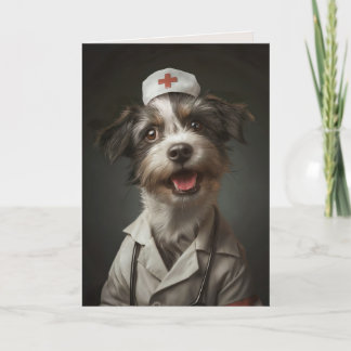 Cute Funny Dog Working as Nurse Folded Card
