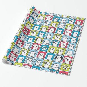 Cute, funny dogs & cats pattern wrapping paper