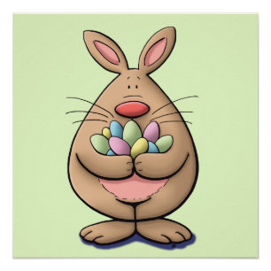 cute & funny easter bunny holding eggs cartoon poster