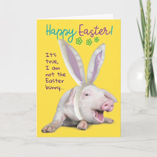 Cute Funny Easter Pig With Bunny Ears Photo Card (Front)
