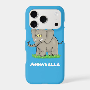 Cute funny elephant with bird on trunk cartoon