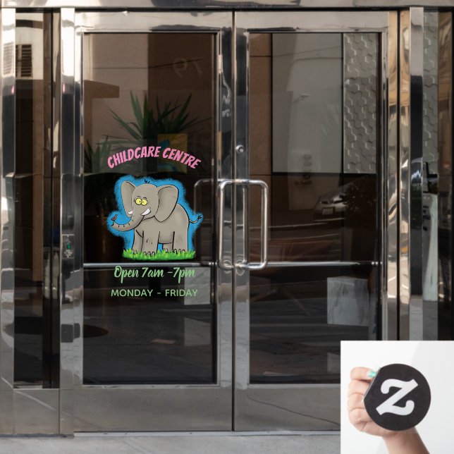 Cute funny elephant with bird on trunk cartoon (Office Door)