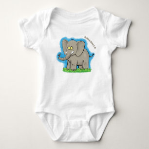 Cute funny elephant with bird on trunk cartoon baby bodysuit