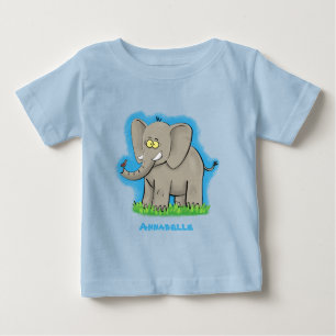 Cute funny elephant with bird on trunk cartoon baby T-Shirt