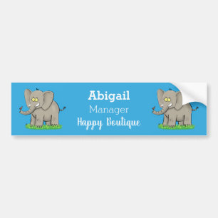 Cute funny elephant with bird on trunk cartoon bumper sticker