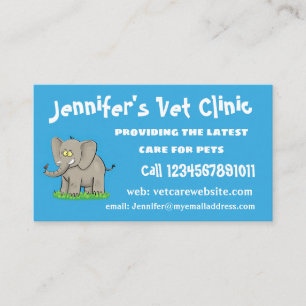 Cute funny elephant with bird on trunk cartoon business card