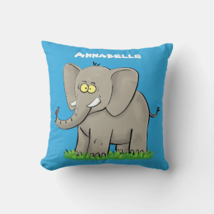 Cute funny elephant with bird on trunk cartoon cushion