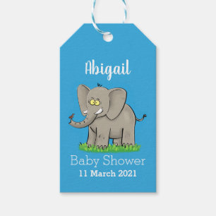 Cute funny elephant with bird on trunk cartoon gift tags
