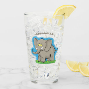 Cute funny elephant with bird on trunk cartoon glass