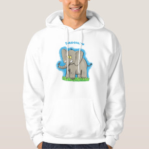 Cute funny elephant with bird on trunk cartoon hoodie