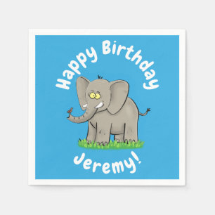 Cute funny elephant with bird on trunk cartoon napkin