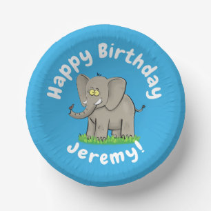 Cute funny elephant with bird on trunk cartoon paper plate