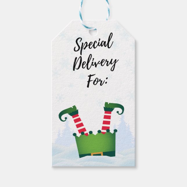 Cute Funny Elf Christmas Special Delivery Gift Tag (Front)