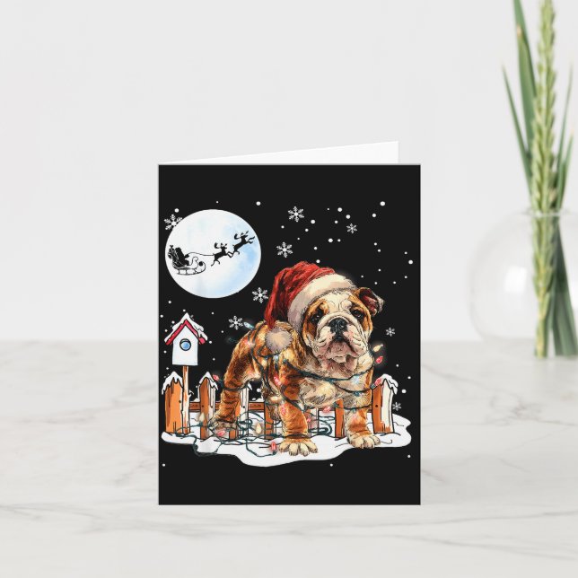 Cute Funny English Bulldog Christmas Lights Santa  Card (Front)