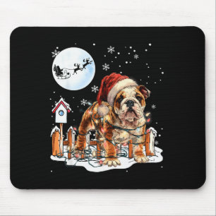 Cute Funny English Bulldog Christmas Lights Santa  Mouse Pad
