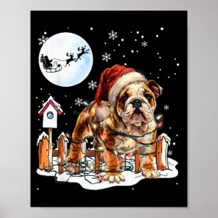 Cute Funny English Bulldog Christmas Lights Santa Poster