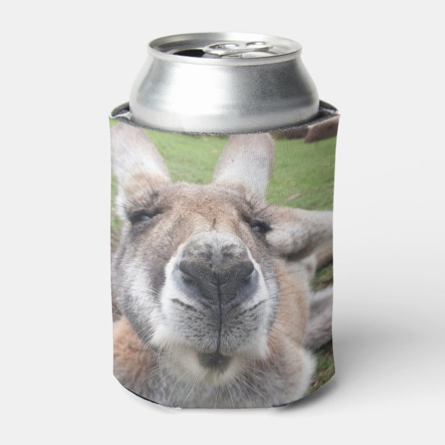 Cute Funny Face Australia Kangaroo Beer Can Cooler (Can Front)