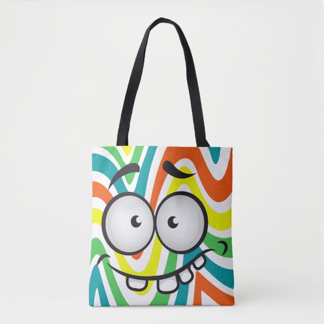 Cute funny face smiling colourful pattern trendy tote bag (Front)