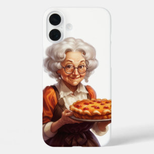 CUTE FUNNY FALL GRANDMA WITH APPLE PIE iPhone 16 PLUS CASE